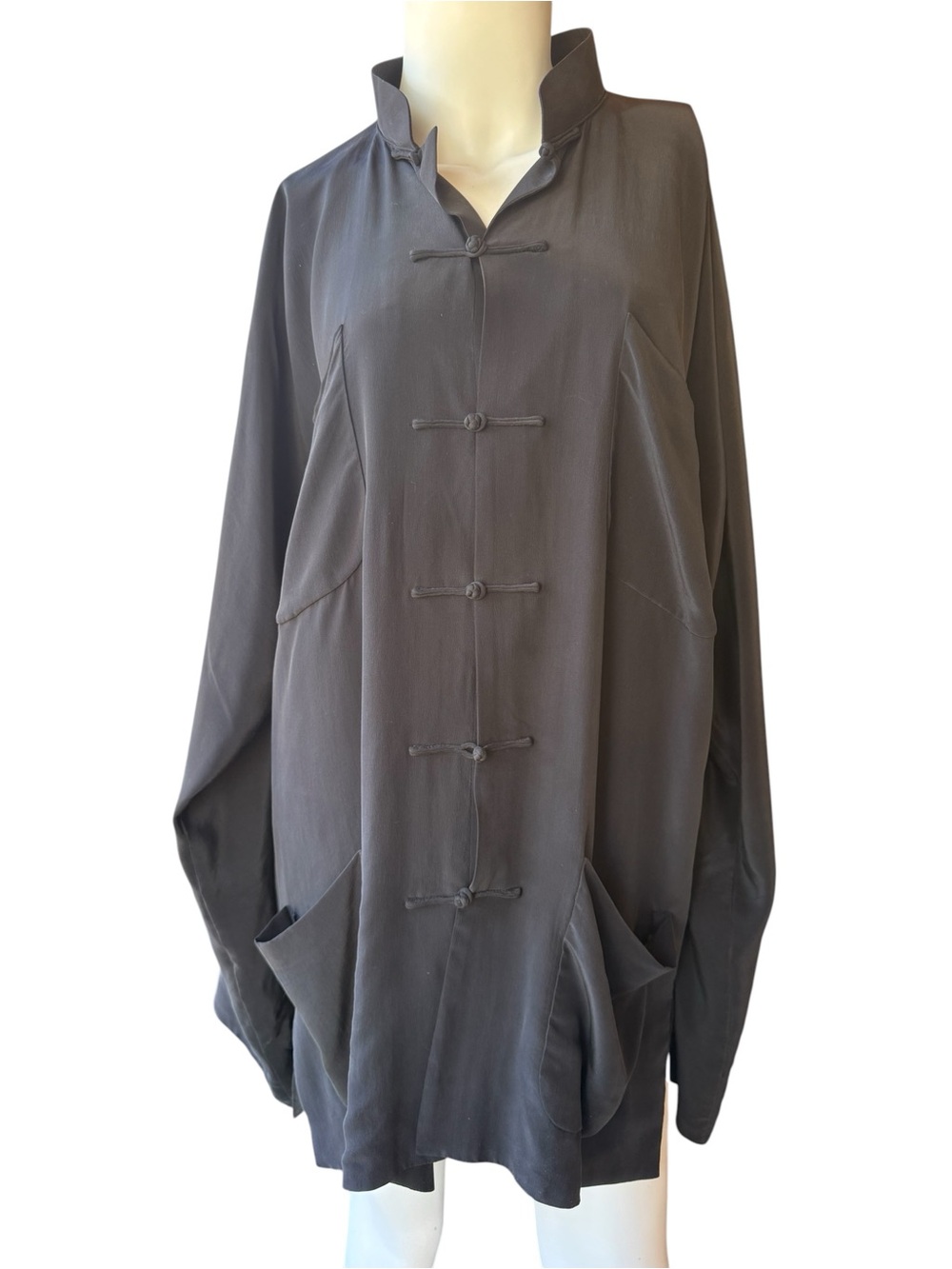 Shanghai Tang Women's Black Mandarin-Collar Shirt Jacket